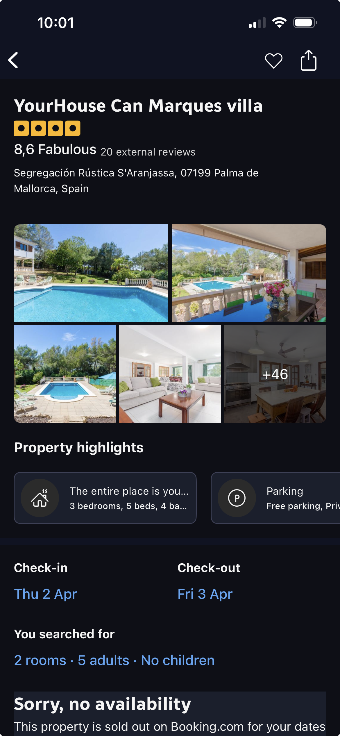 Capture d'écran de l'annonce Booking.com - YourHouse Can Marques Villa